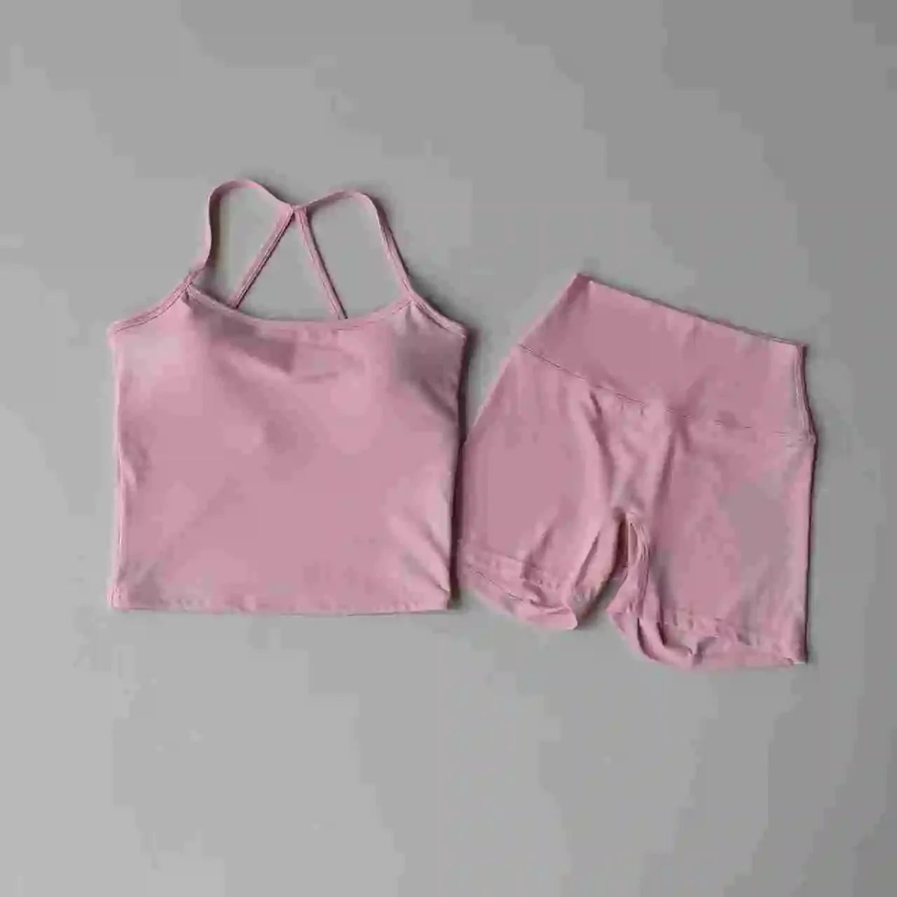 Yoga Gym Set Halter Top Set Yoga High Waist Shorts Set Backless Tights Bra Vest Seamless Stretch Ribbed Buttocks Lift Shorts Set