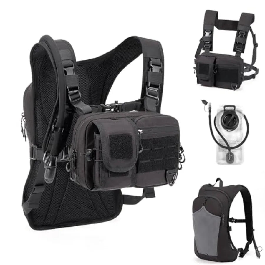 2-in-1 Hydration Backpack and Tactical Chest Pack with 2.5L Water Bladder Modular Molle Hydration Vest 500D Nylon Lightweight R