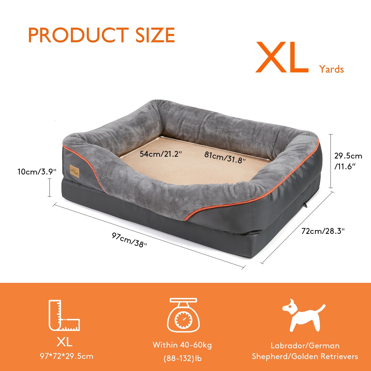 Jumbo Large Orthopedic Dog Bed Memory Foam Quilted Bolstered Pet Sofa Couch Elevated Cushion Warm Waterproof Mattress