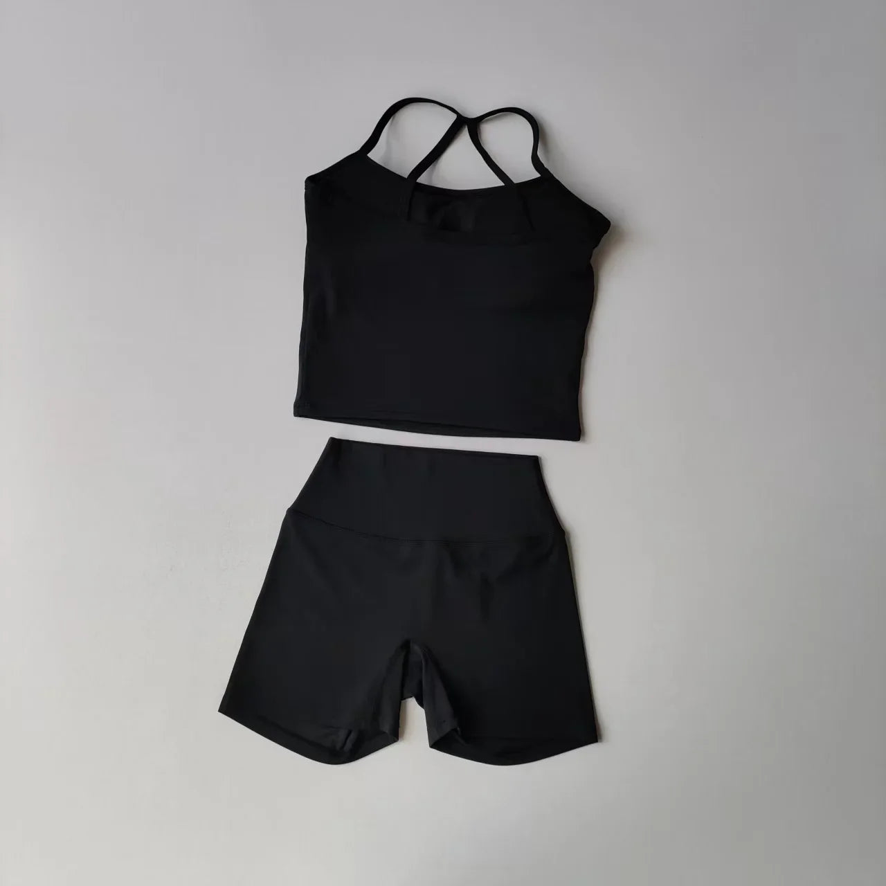 Yoga Gym Set Halter Top Set Yoga High Waist Shorts Set Backless Tights Bra Vest Seamless Stretch Ribbed Buttocks Lift Shorts Set