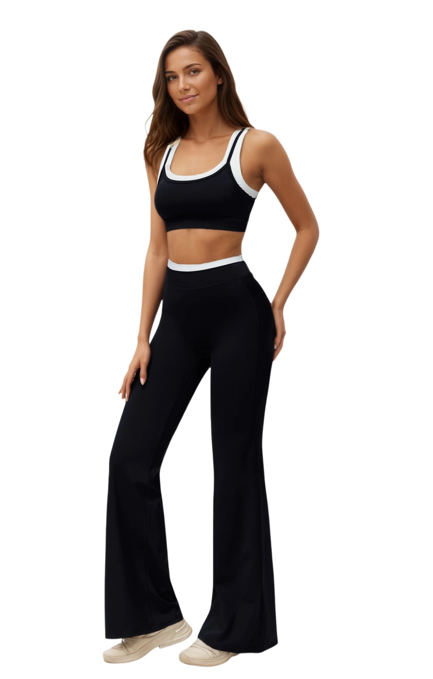Airila Women's Yoga Set 2 Pcs Sportswear Color Blocked Tracksuit High Waist Flare Crop Top Athletic Gym & Daily Fitness