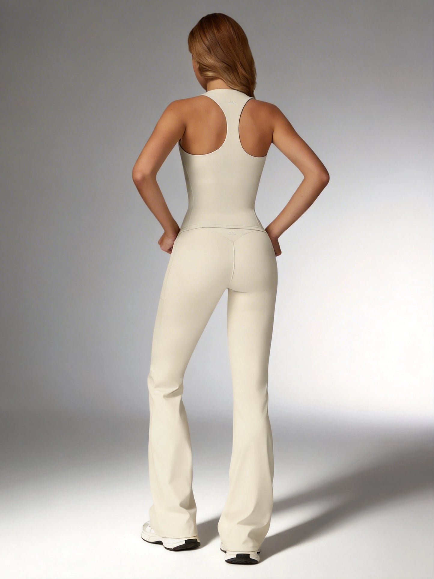 Airila 2Pcs Yoga Set Racerback Flared Nude Feel Seamless Sportswear Workout Outfit Tracksuit Running Quick Drying
